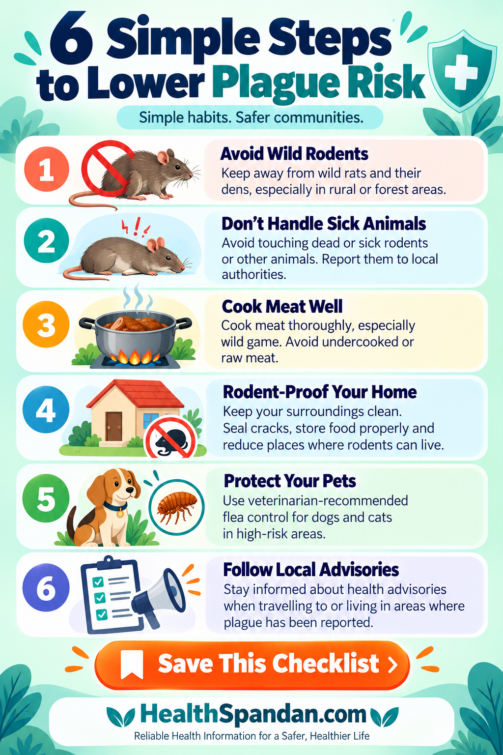 6 simple steps to lower plague risk by avoiding rodents, fleas, and contact with infected animals